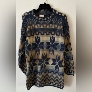 Needles & Yarn blue beige brown crewneck Nordic Fair Isle vintage 90s sweater